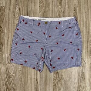 Talbots Girlfriend Chino Shorts Seersucker Crab Print Blue White Size 16W Plus